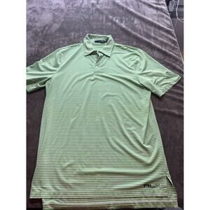 Mens Large Ralph Lauren‎ RLX Polo Shirt Green & white stripe
